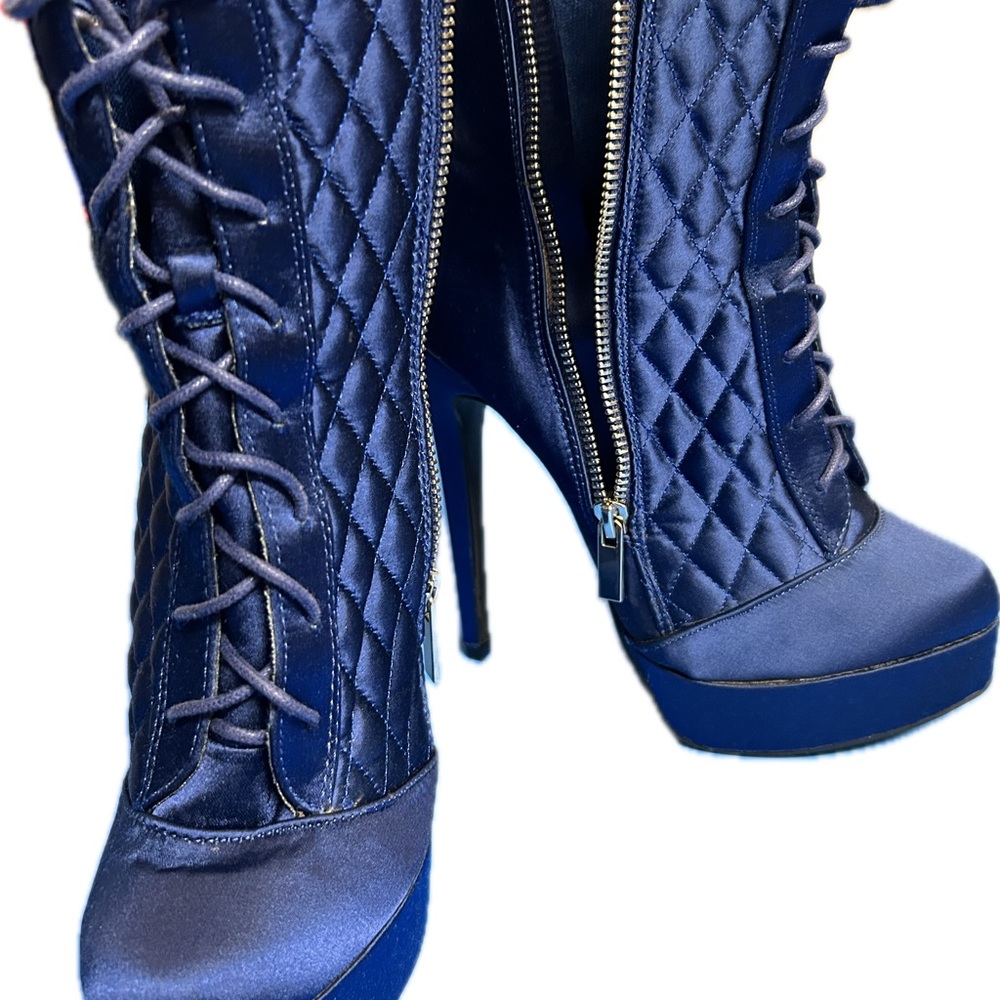 Paper Fox Cobalt Blue Quilted and Satin Booties Sz 7 NWOT